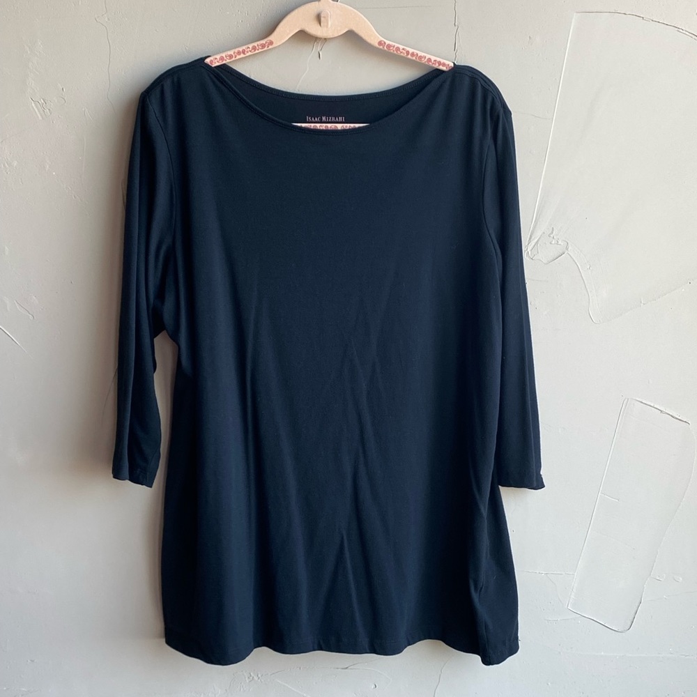 ISAAC MIZRAHI New York Black Boat Neckline TUNIC TEE with 3/4 sleeves  SIZE XXL